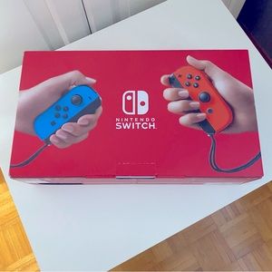 Nintendo switch console with neon red blue Joy con